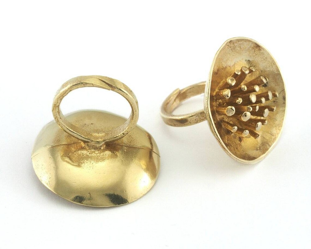 Flower Adjustable Ring Raw Brass  4016