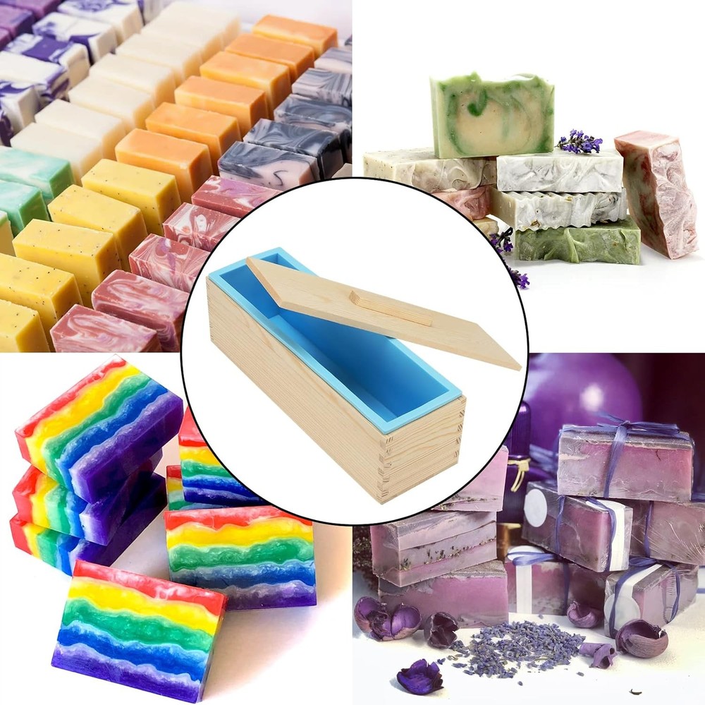 3 Set 42 oz Silicone Soap Molds, Rectangular Bar Loaf Making Mold Blue