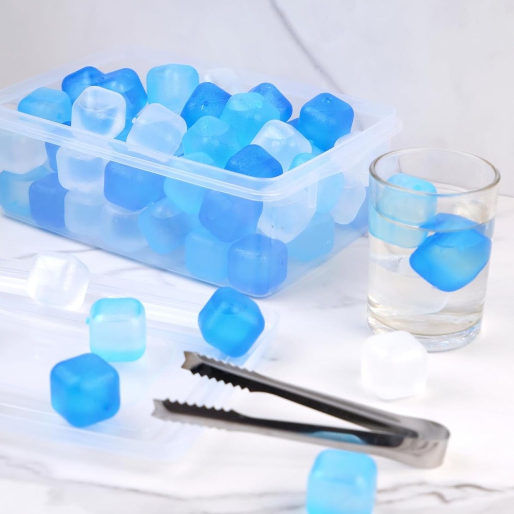 Reusable Ice Cube with Lid & Bin, 60 Pack Plastic White & Blue - 60