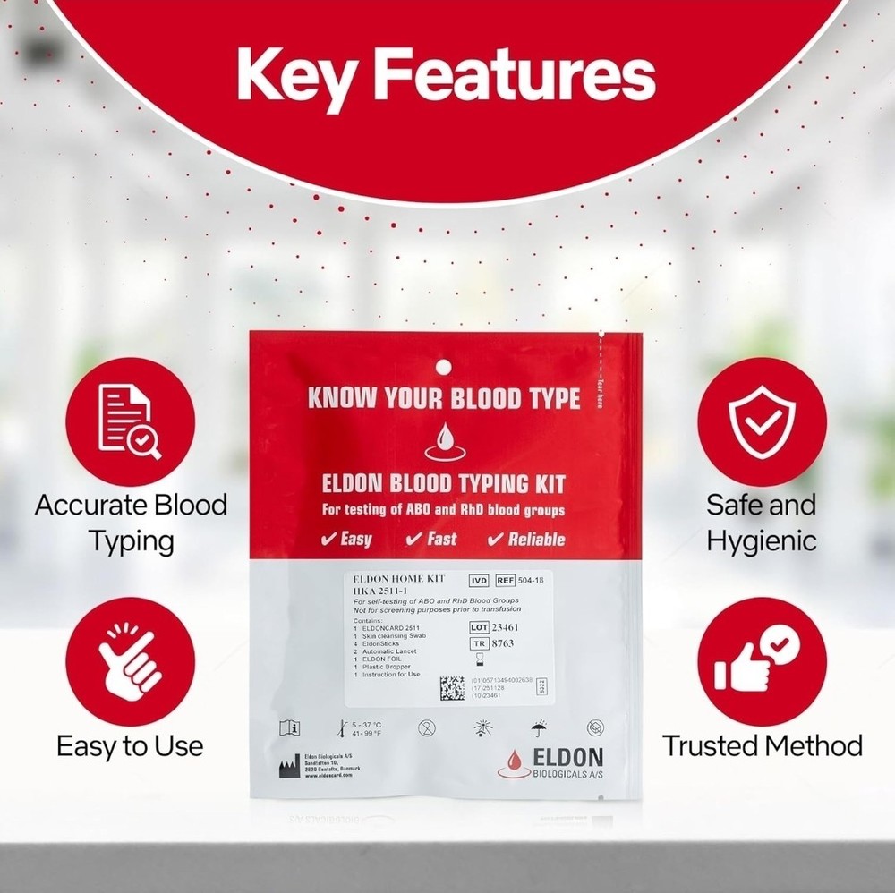 Complete Kit BLOOD Type Test EldonCard HOME TEST Kit Air Sealed Envelope