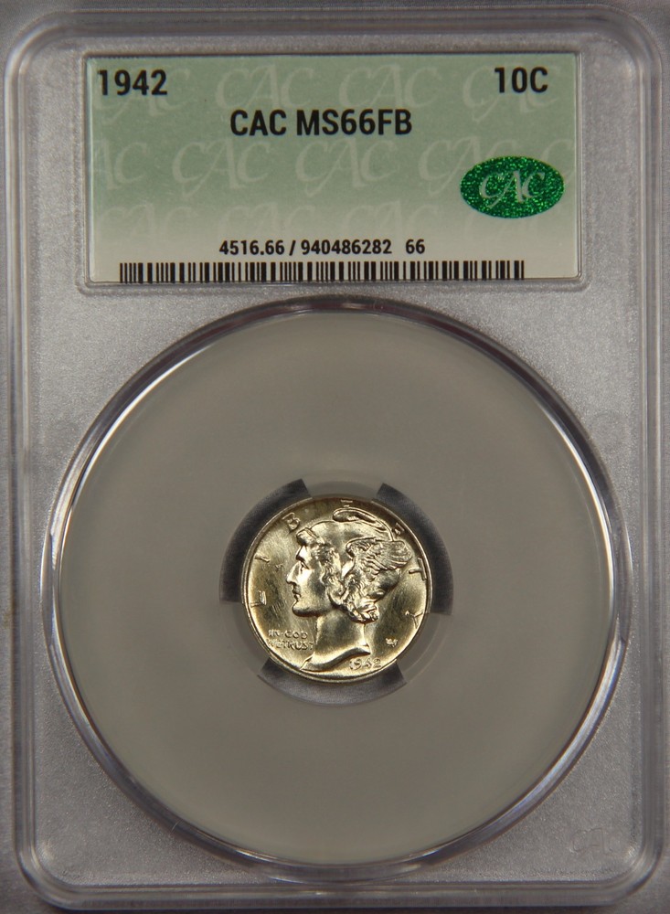 1942 Mercury Dime CAC MS66 FB 10c