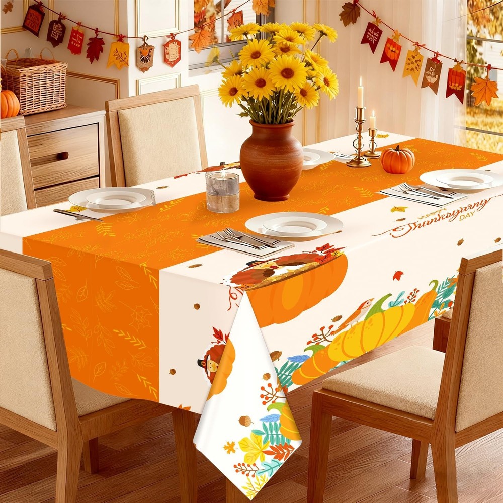 Thanksgiving Plastic Tablecloth Disposable 3 Pack – Fall Table Decorations