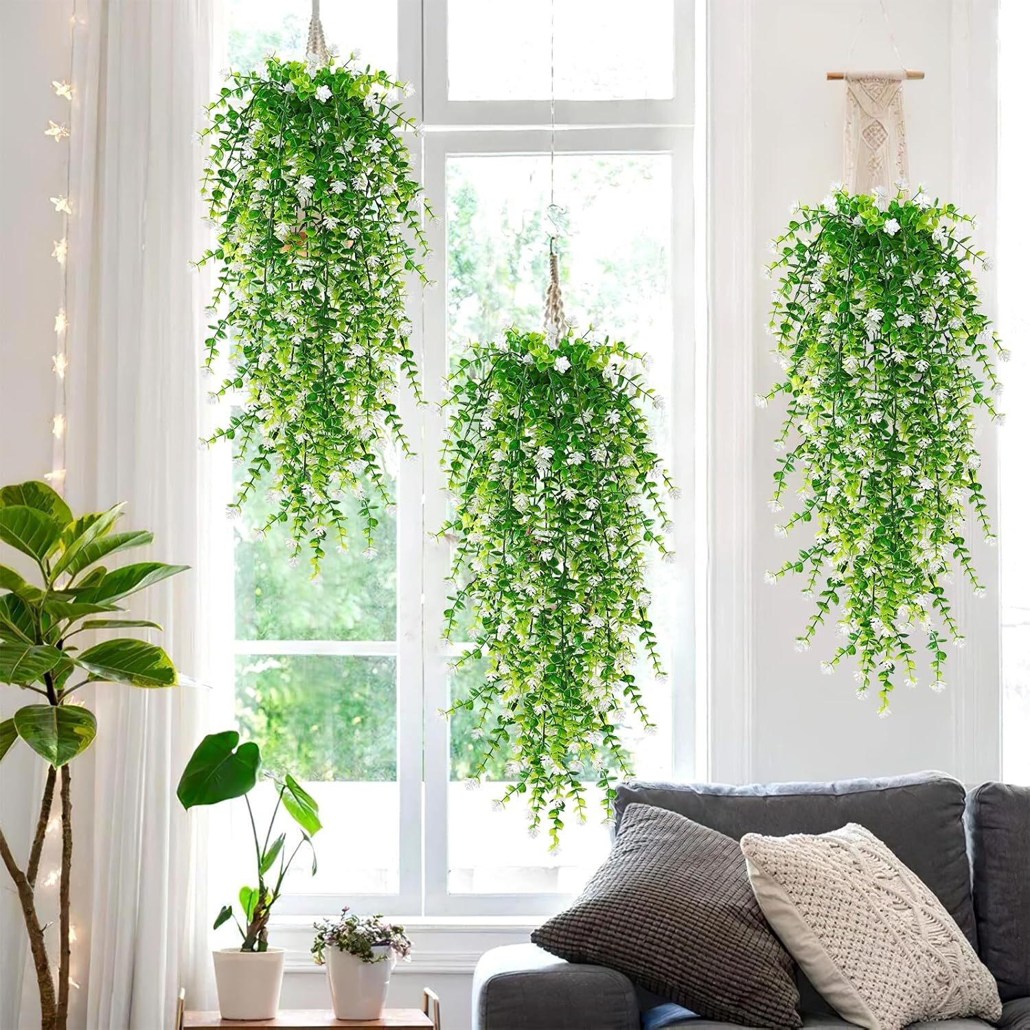 3pc Artificial Fern Plant Fake Eucalyptus Leaf Hanging Flower Vine Home Decor