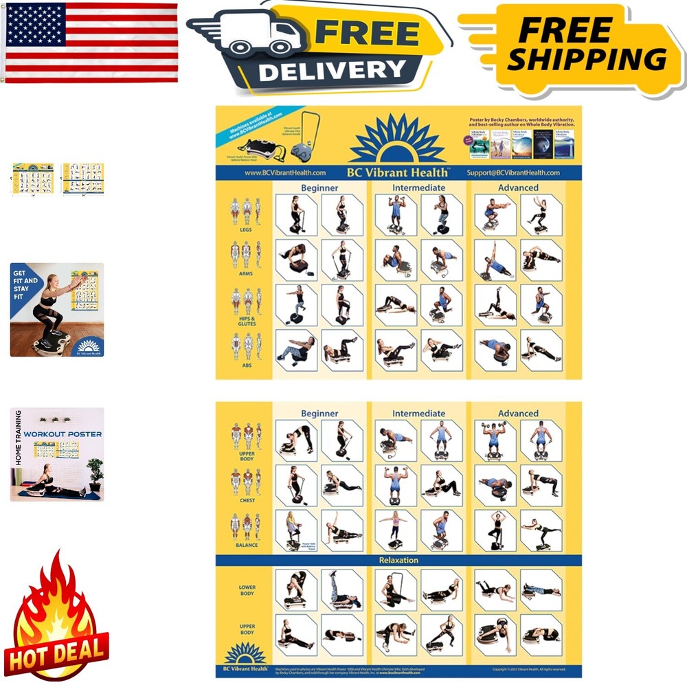 Durable 2-Pack Vibration Plate Exercise Posters - Easy Reference Workout Guide