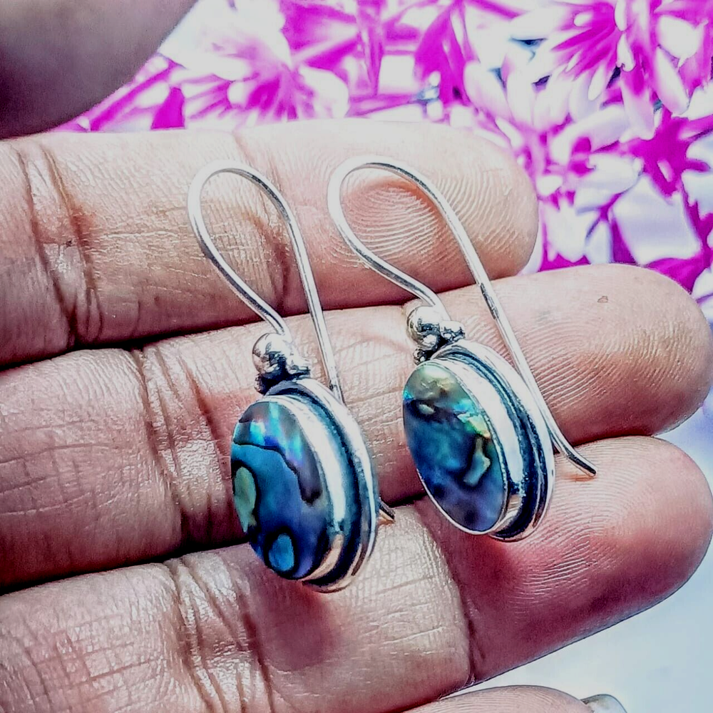 Abalone shell Gemstone Dangle Drop Earring 925 Sterling Silver Handmade Earring.