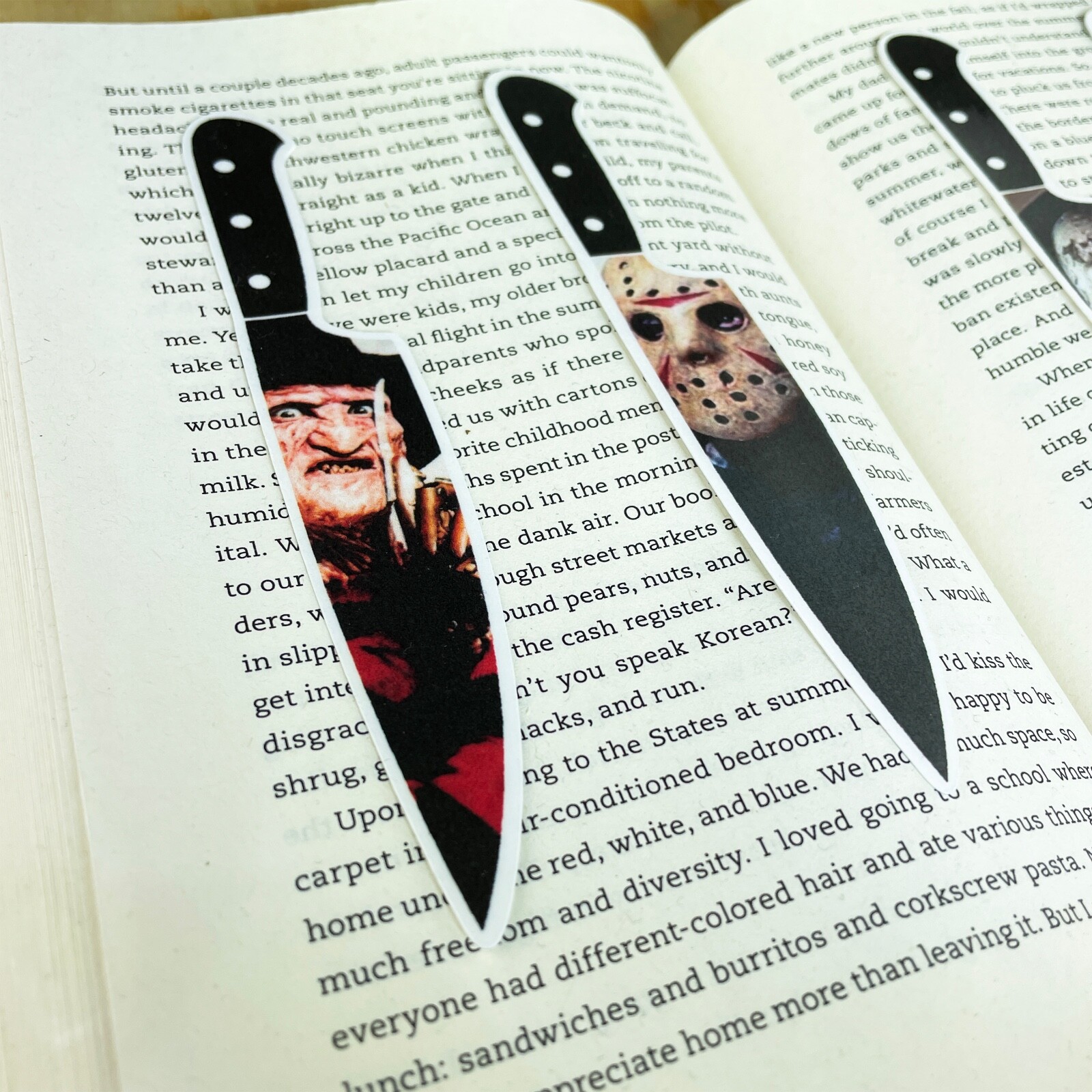 Realistic Horror Movie Character Bookmarks | Set of 4 Knife-Shaped | Halloween