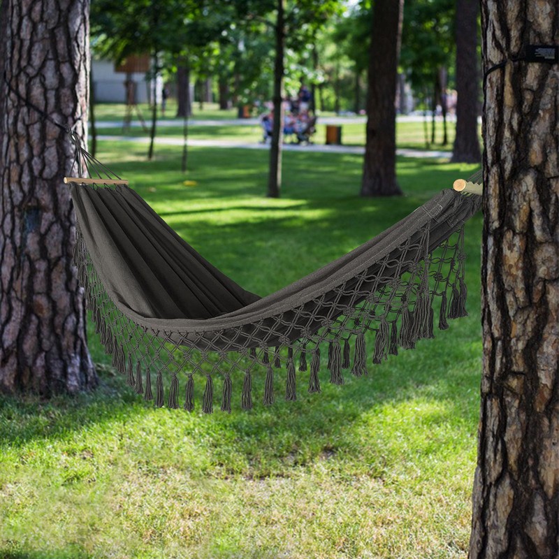 Portable Hammock with Tassels Bohemian Hammock Canvas Carry Bag for Outdoor