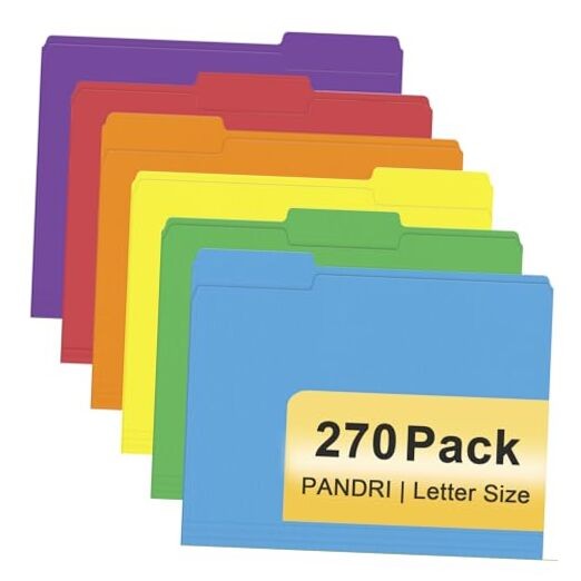 File Folder,  270 Pack Colored File Folder, 1/3 Cut Tabs, Letter Size,