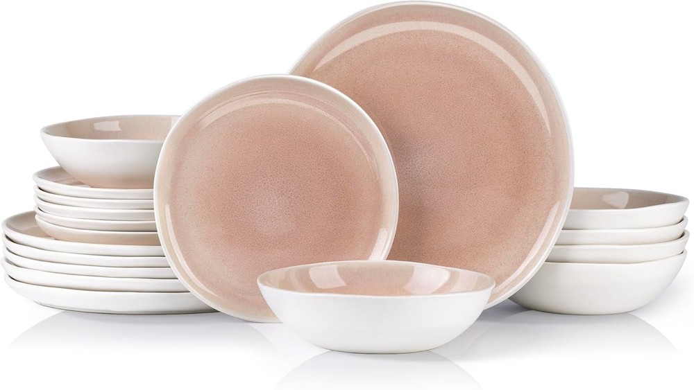 Ceramic Dinnerware Sets,Handmade Reactive Glaze Stoneware Plates & Bowls
