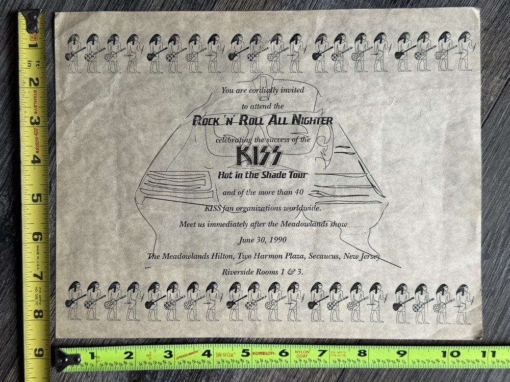 KISS Concert After Party Invitation Hot In The Shade Tour NJ Vintage Kiss