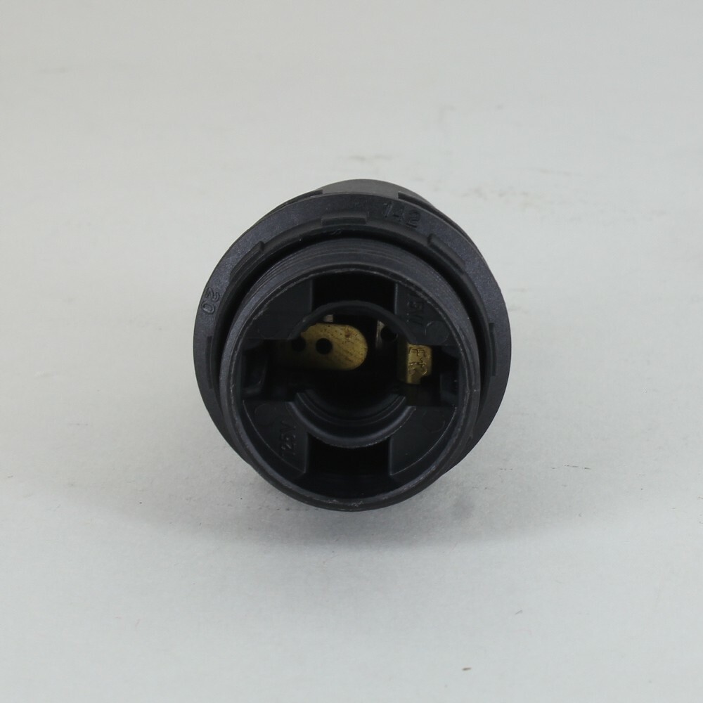 E-12 BLACK PLASTIC THREADED SKIRT LAMP SOCKET WITH SHADE RING SOE12G