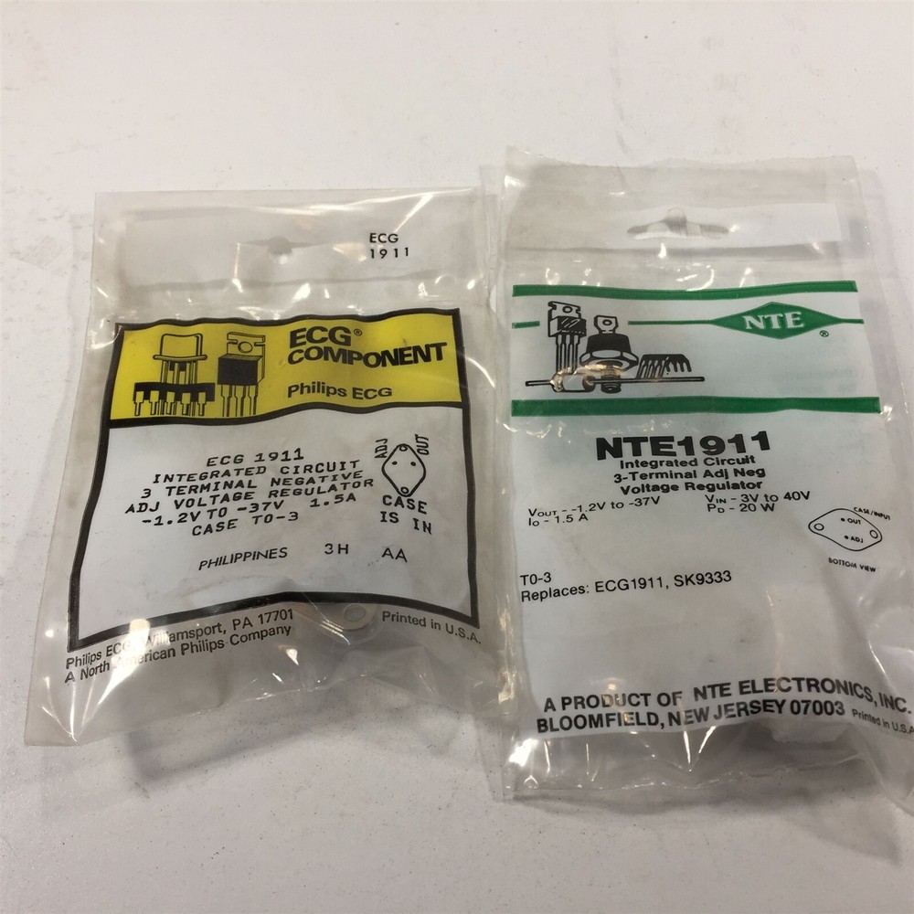 (1) NTE/ECG NTE1911 IC 3 Terminal Adjustable Negative Voltage Regulator