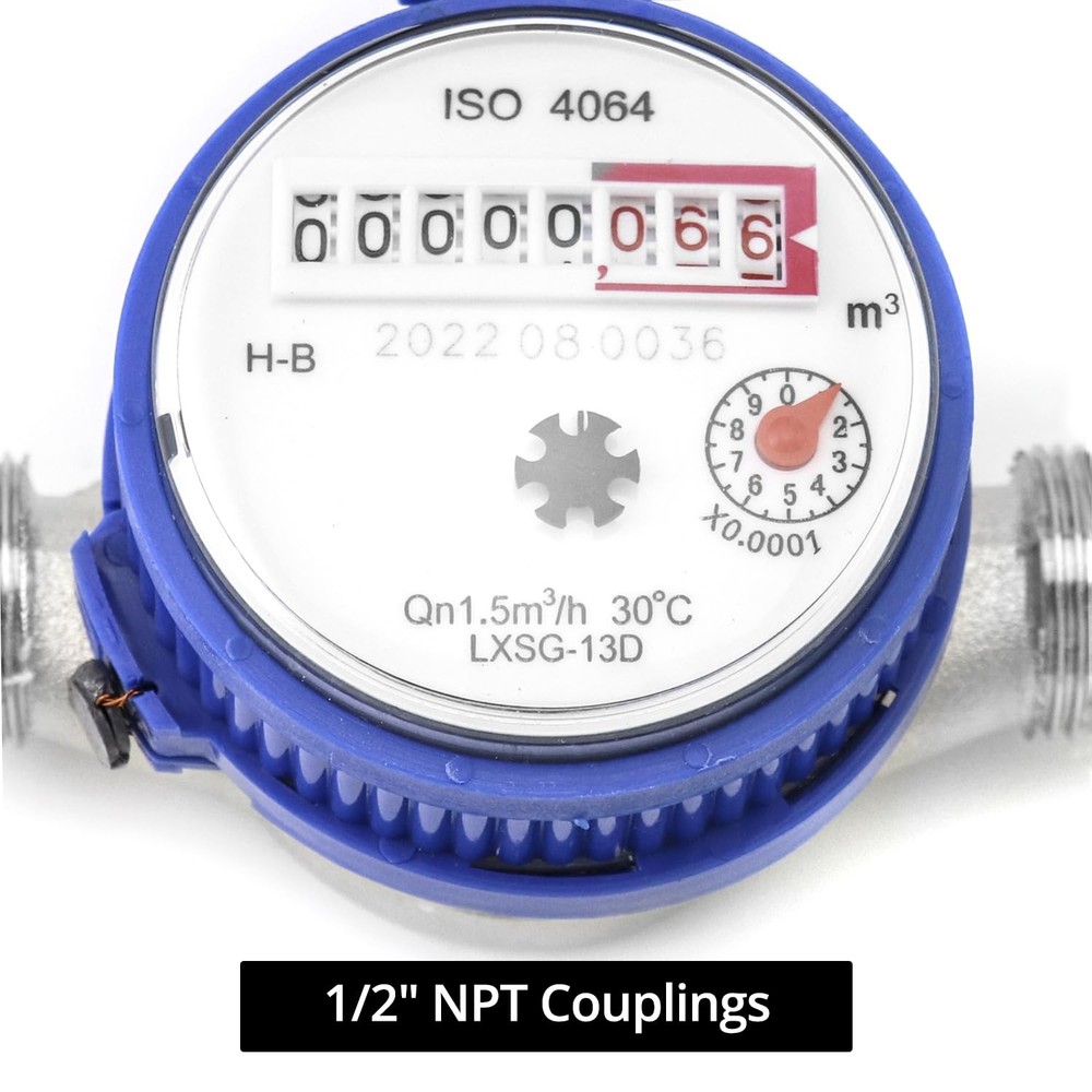 QWORK Water Meter 2 Pack, Cold Flow with Pulse Output, 2 Pack
