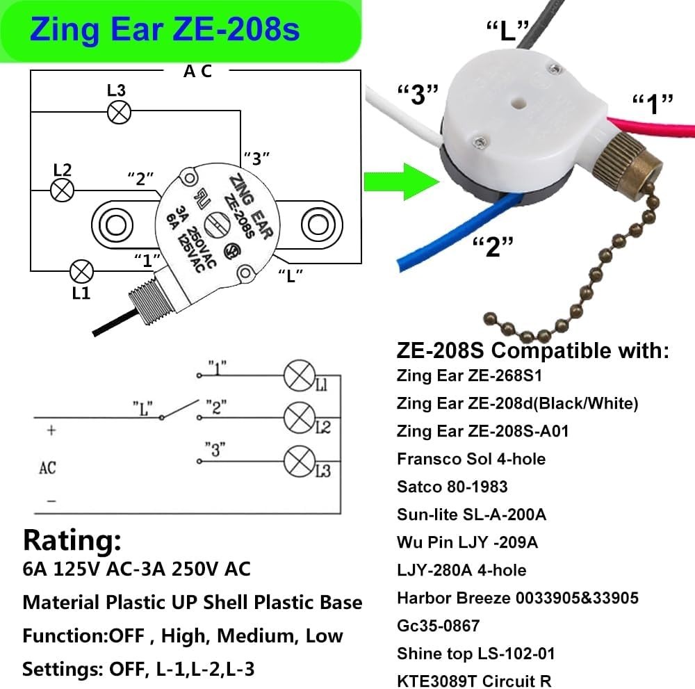 Hunter, Hampton Bay Compatible Ceiling Fan Switch: E89885, 3 Speed Bronze Design
