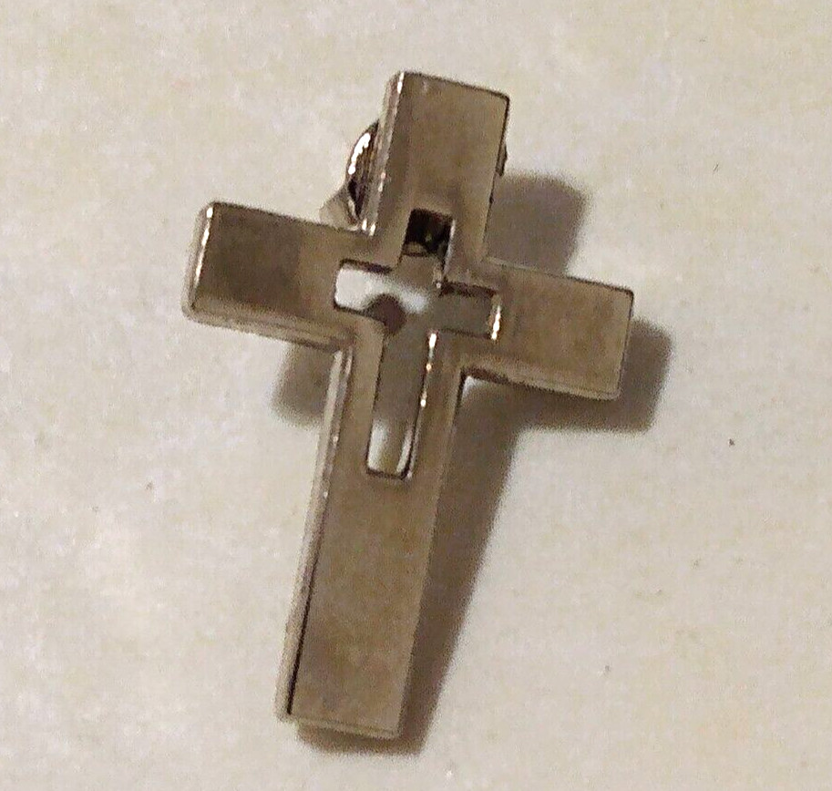 Religious Cross Small Silvertone Lapel Pin
