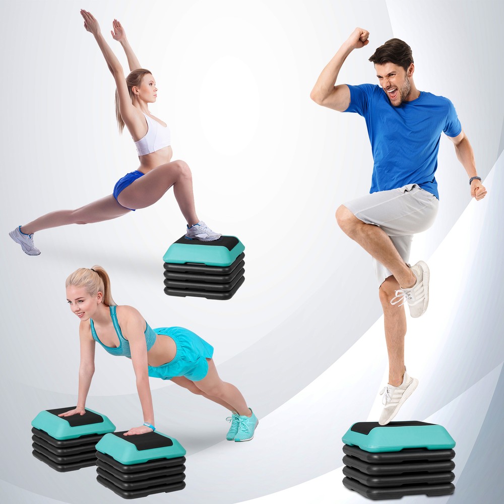 16'' Adjustable Aerobics Step Exercise Platform w/ Risers 4''-6''-8''-10''-12''