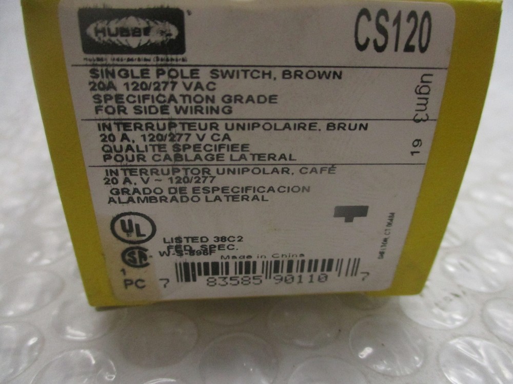 HUBBELL CS120 SINGLE POLE SWITCH NSMP