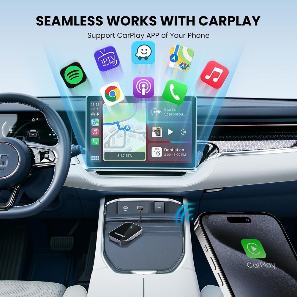 Wireless CarPlay Adapter iPhone Plug In Dongle Converts Wired to Wireless Cars