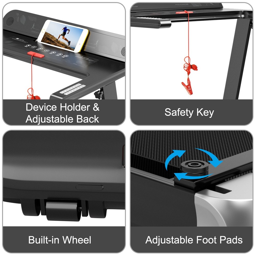 Compact Walking Running Machine Folding Electric Treadmill w/APP Control Speaker