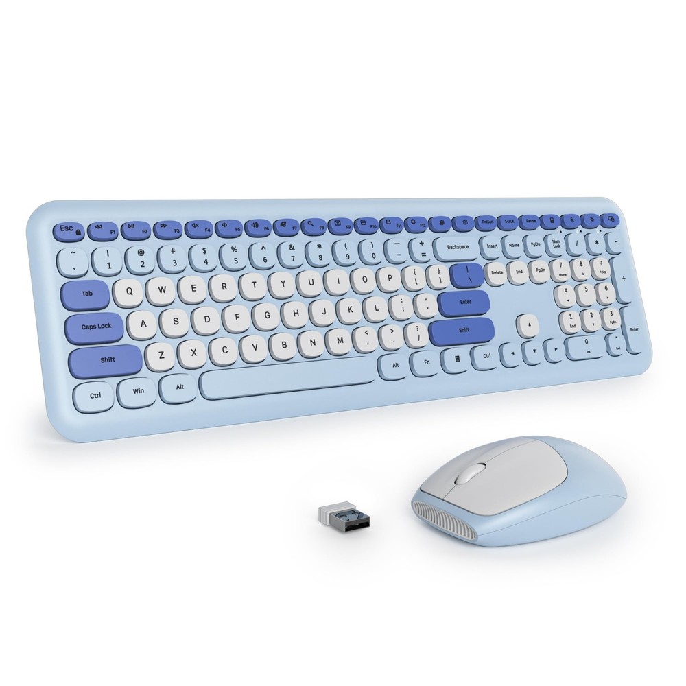 Wireless Keyboard and Mouse Cute Retro Typewriter Full Size Silent Blue