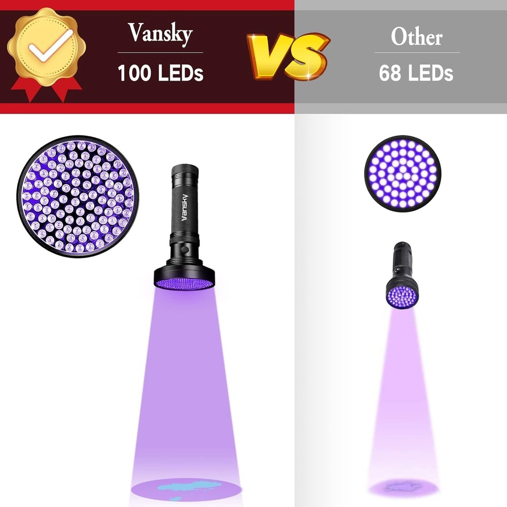Ultra Bright 100 LED UV Flashlight - Effective Pet Urine & Bed Bug Detector