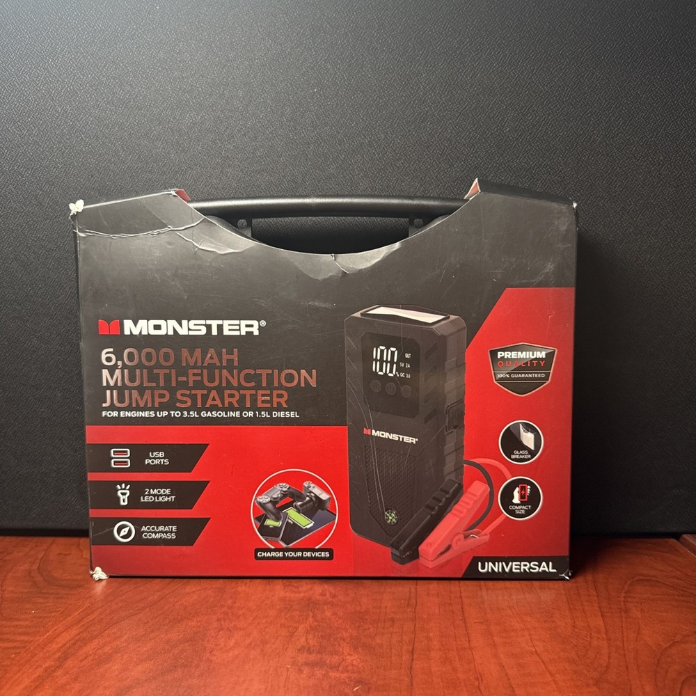 MONSTER 6,000 MAH MULTI-FUNCTION JUMP STARTER (5134) New