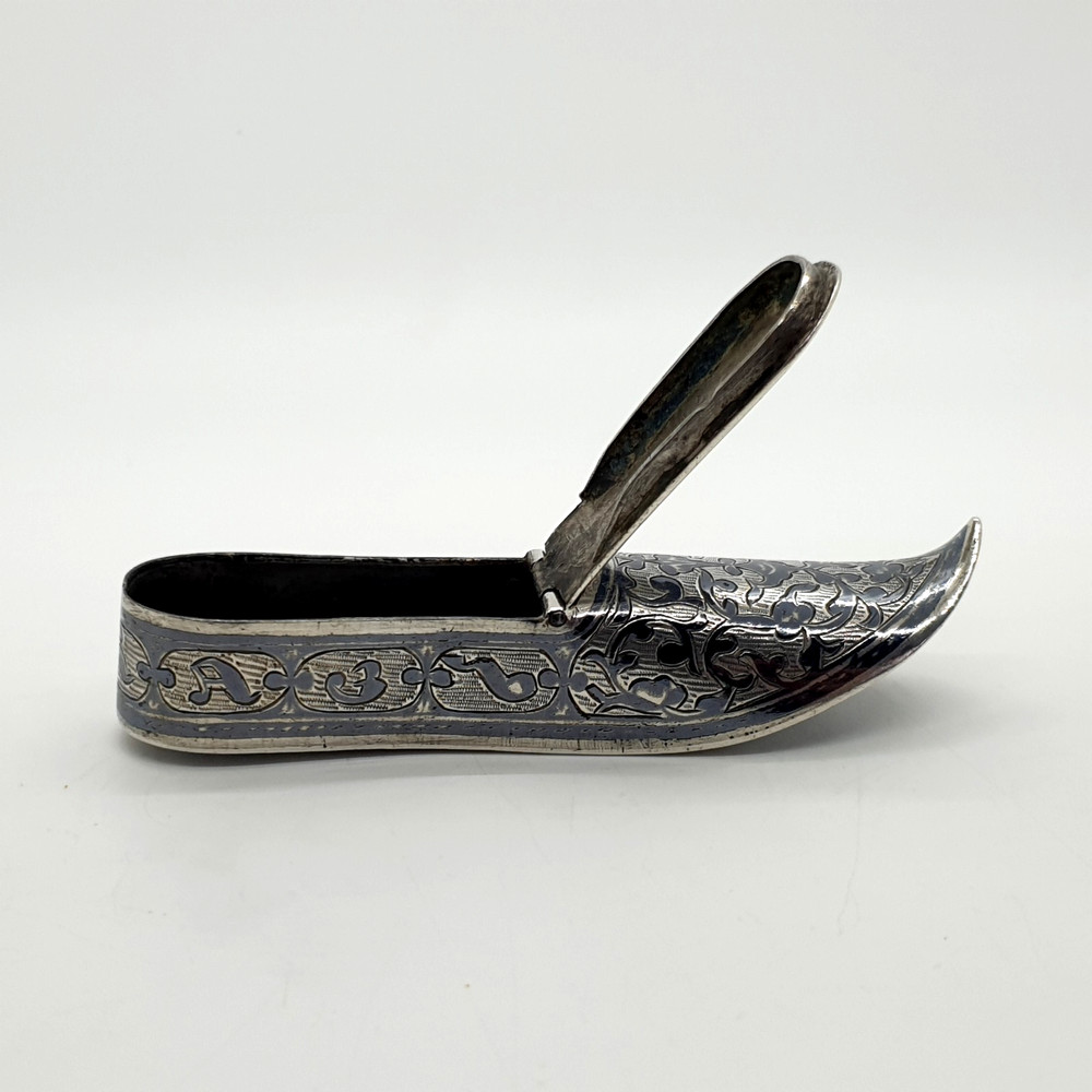 Antique Russian Silver & Niello Shoe Vesta Case