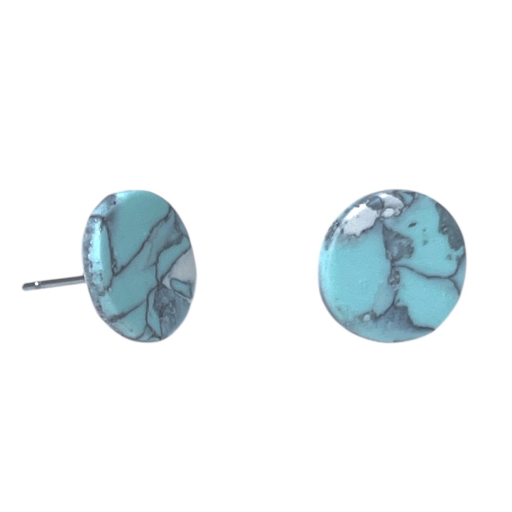 Marbled Turquoise Circular Polymer Clay Stud Earring