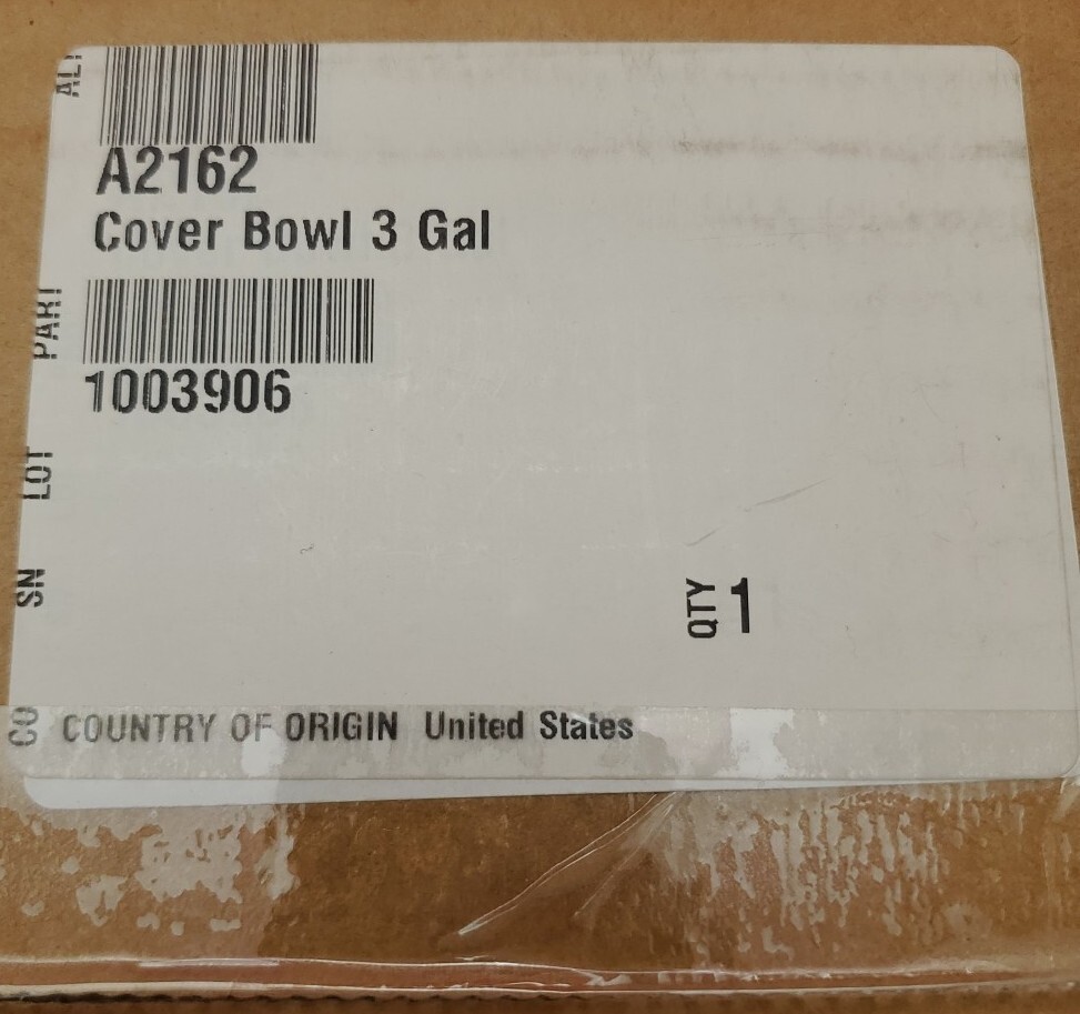 Jet Spray Cornelius Rectangular 3 Gallon Bowl COVER PN: A2162