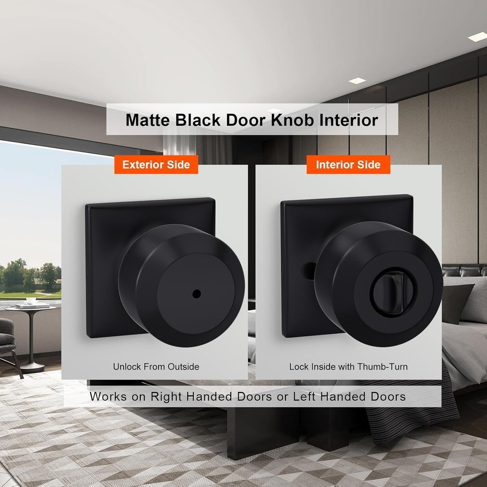 6 Pack Black Door Knobs Interior, Privacy Interior Door Knob for Bedroom or Bath