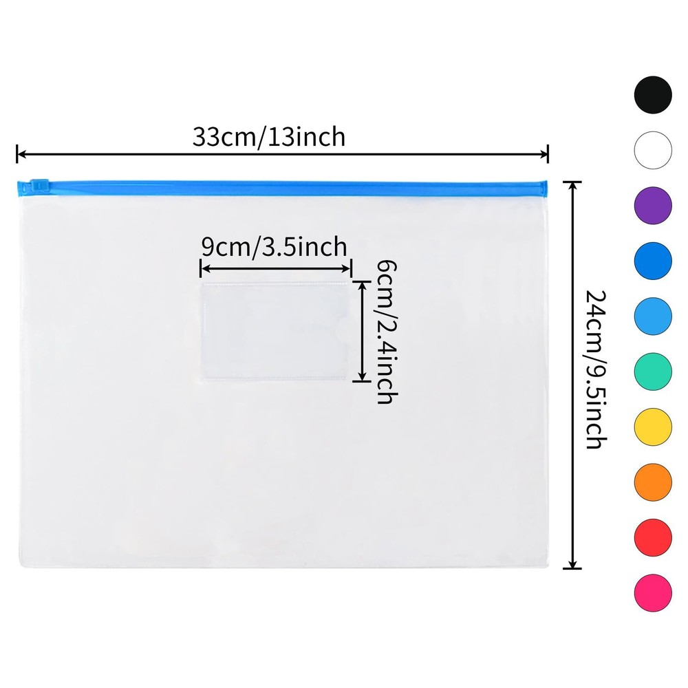 24Pcs Plastic Envelopes Poly Zip Envelopes Files Zipper Folders A4 Size Letter