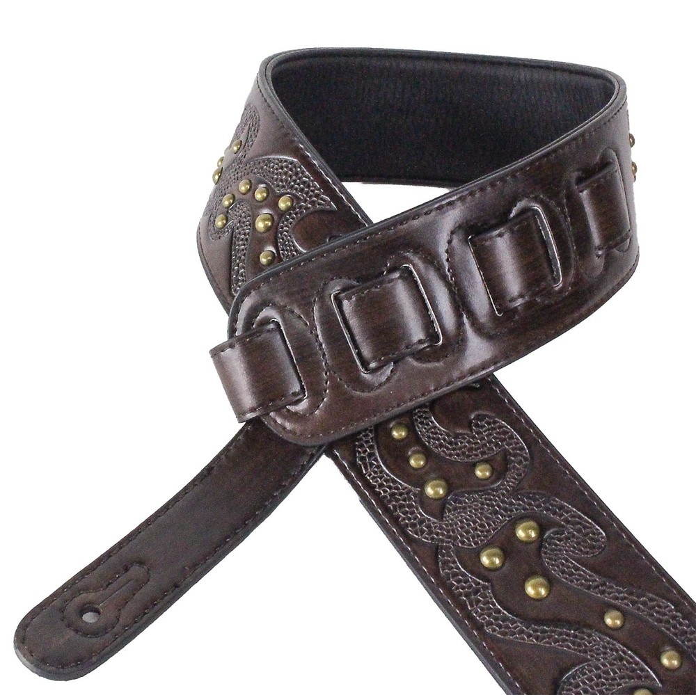 Walker & Williams GE-213 Antique Walnut Strap with Tooling & Nailhead Studs