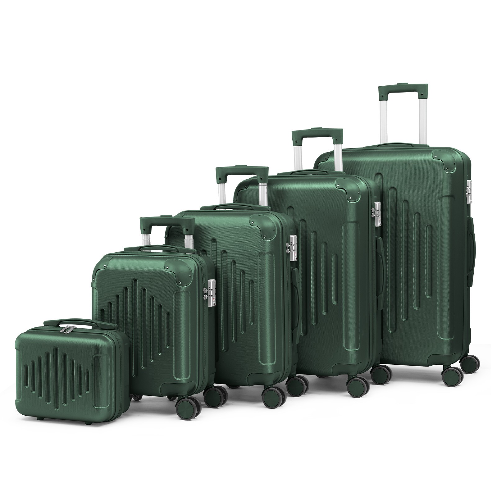 Luggage Sets 5 Piece 100% PC Ultra Tough Hardside Expandable Suitcases Green