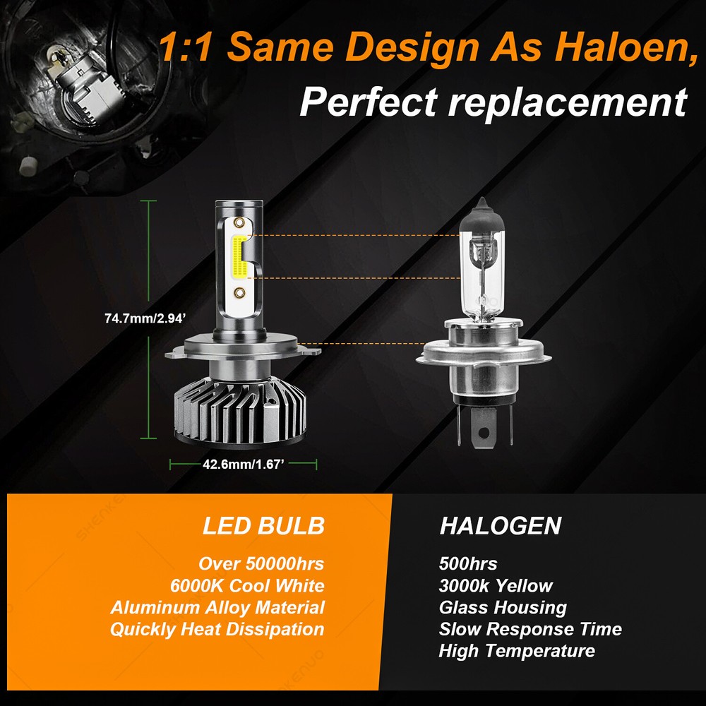 For Ski-Doo Freeride 800R E-TEC 2012-2017 9003 6000K White LED Headlight 2 Bulbs