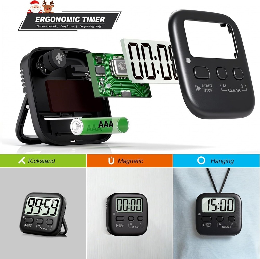 2 Pack Digital Kitchen Timer with Loud/Silent Modes - Perfect for Kids & Cooking