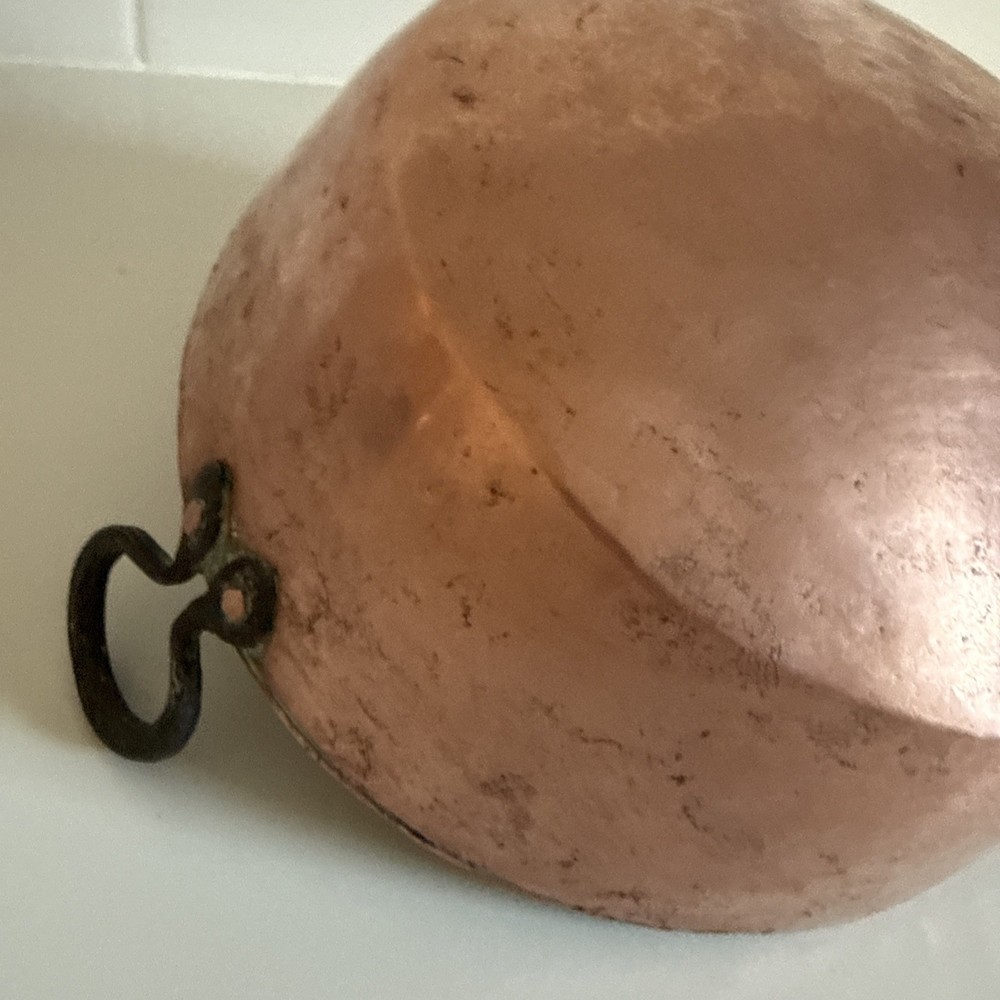 Rustic Hand Crafted Hammered Copper Pot with Riveted Handles 9” diameter