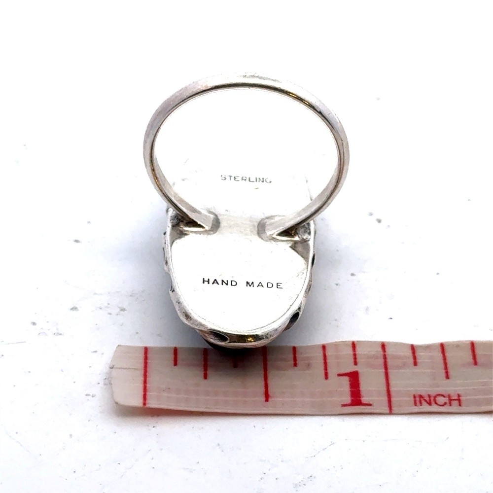 Estate 925 Sterling Silver Hand Made Agate Twisted Border Statement Size 8 Ring