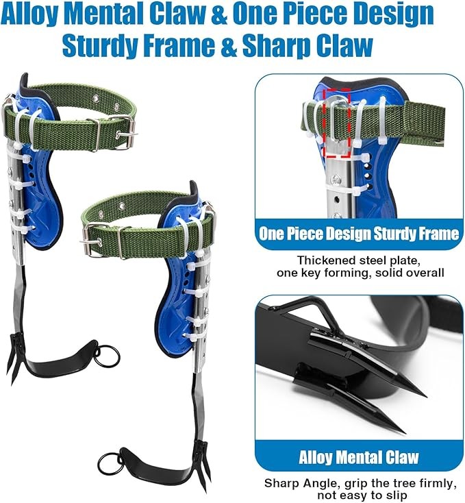 Tree Climbing Spikes, Tree Climbing Gear with Adjustable Climbing Belt- Tree Cli