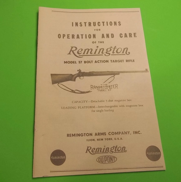 Remington Model 37 Rangemaster Rifle Instructions for Operation & Care (341)