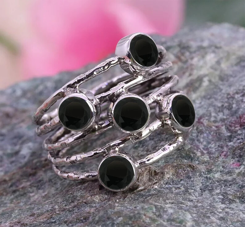 Black Onyx Ring 925 Sterling Silver Band & Statement Ring Handmade Ring All size