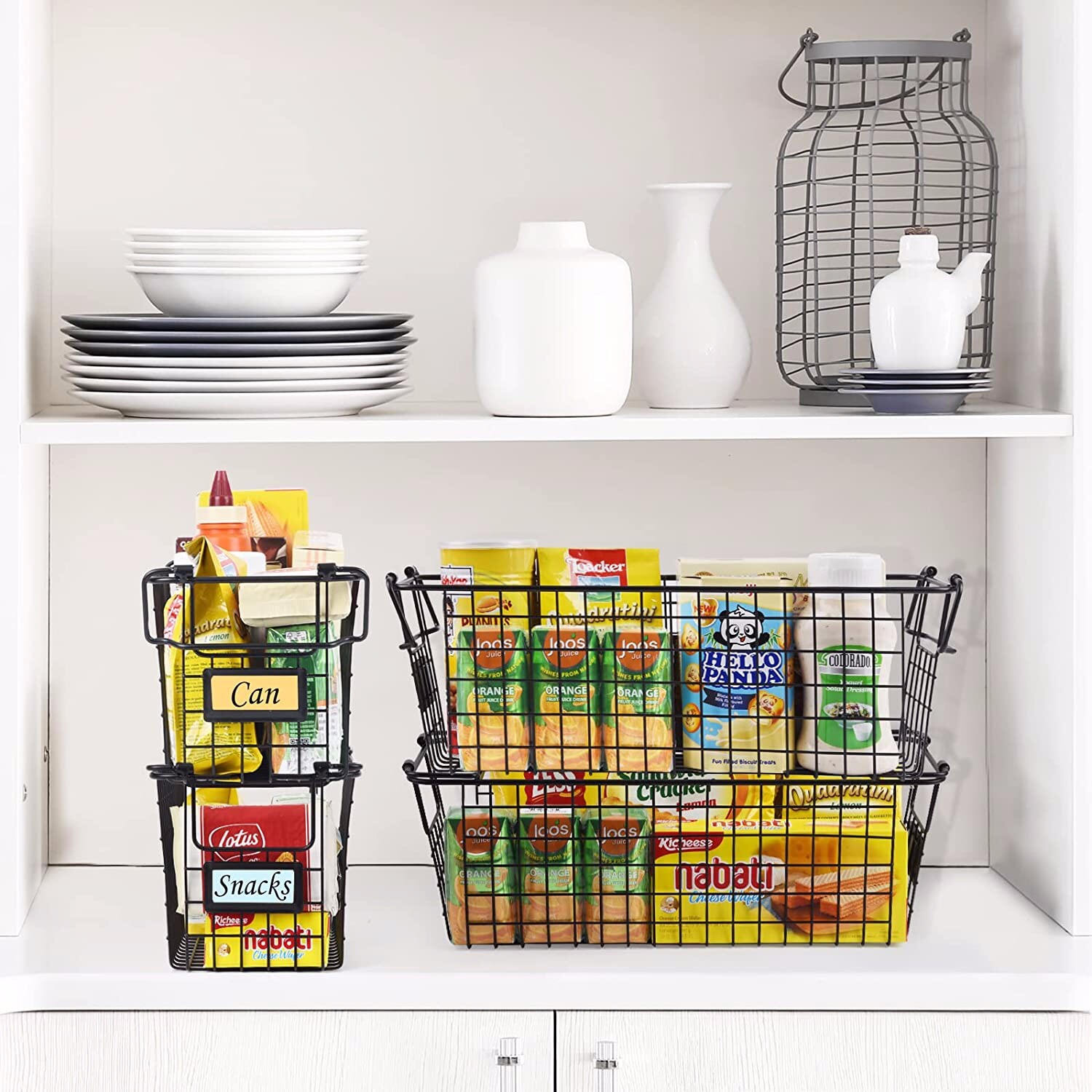 Brand New -- Stackable Wire Basket Storage Shelf Organizer with Handles 4 pack
