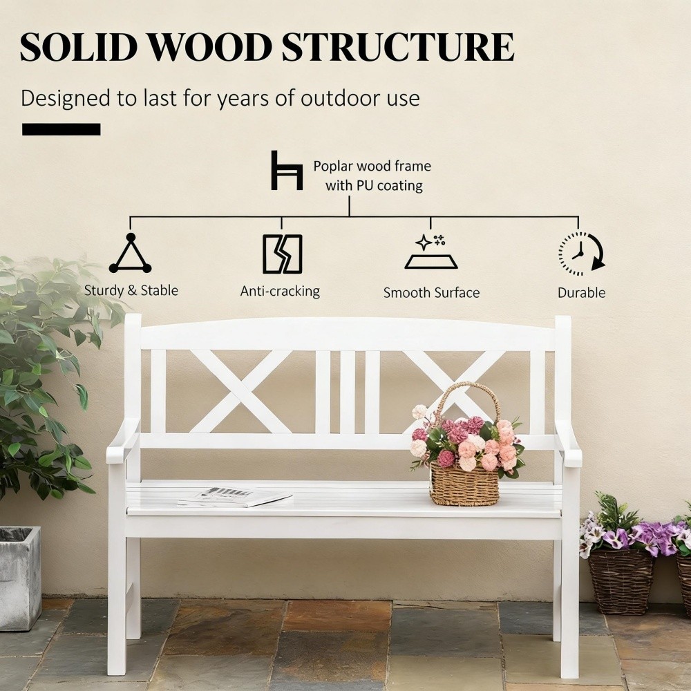 Rustic Style Garden Bench Solid Bench Corner Bench White