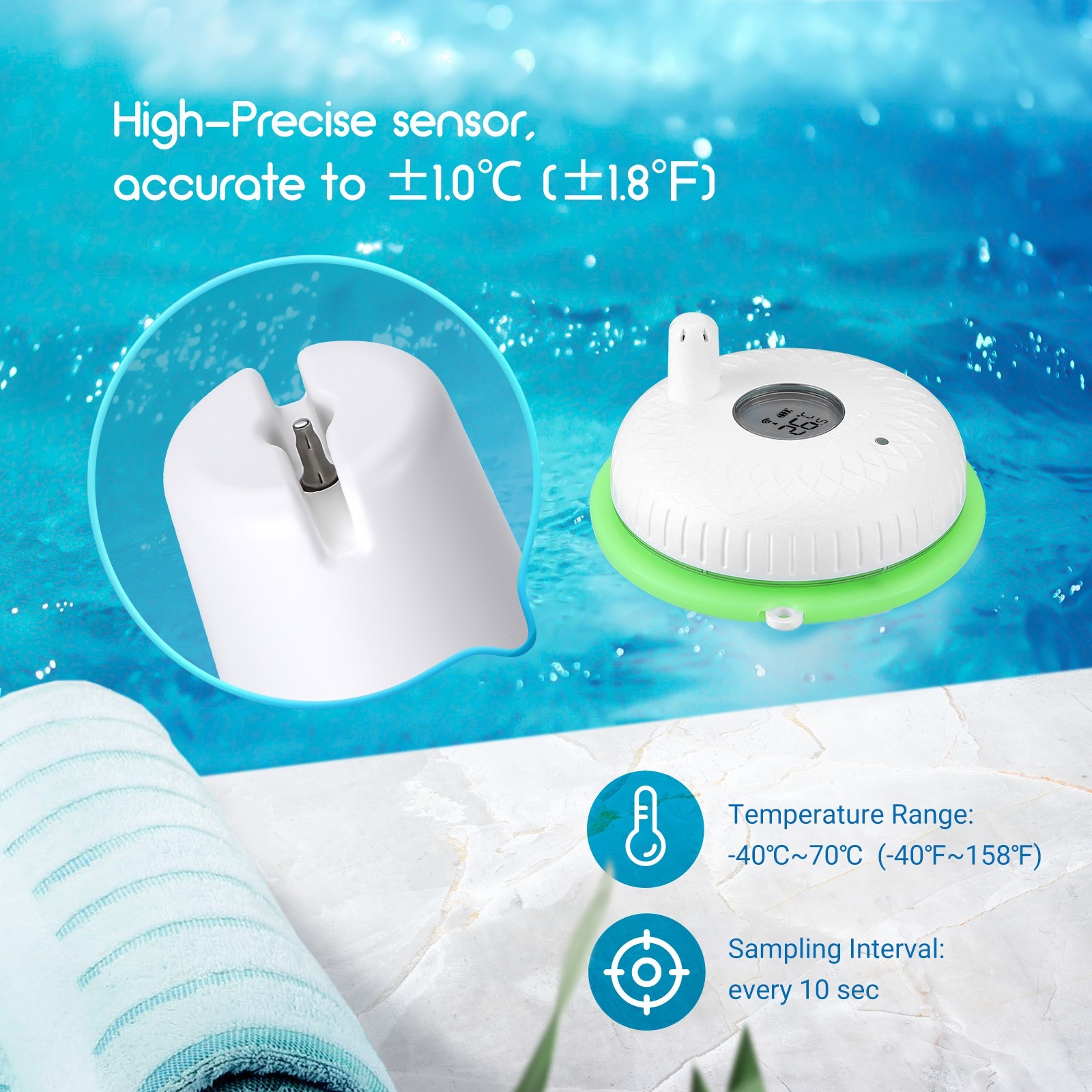 Inkbird Waterproof Wireless Pool Thermometer Easy Read Water Temperature Monitor