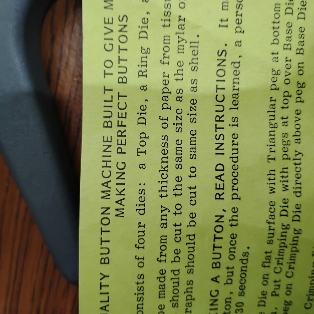 Vintage Button Machine 2-1/4" Button Press Maker, Made In USA!