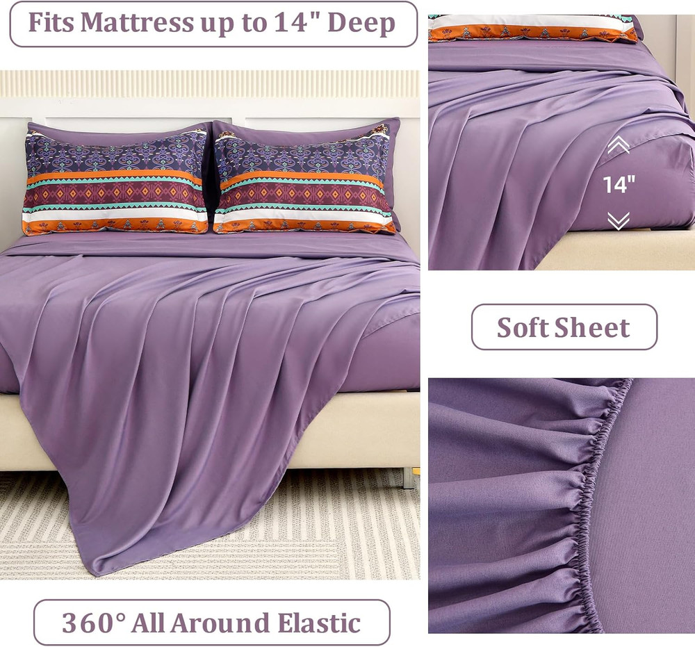 Boho Comforter Set King Size,7 Pieces Bohemian Striped Bedding Comforter Set Bed
