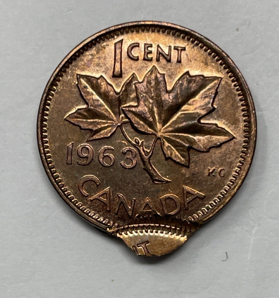 1963 Canada 1 Cent Major Error, Off Centre Double Struck #C459