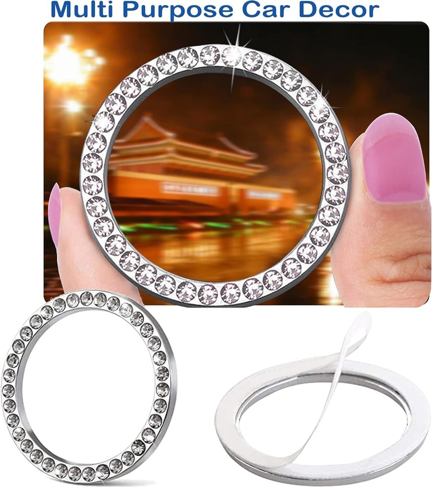 2pcs Bling Car Engine Start Button Cover Diamond Crystal Push Start Stop Butt...