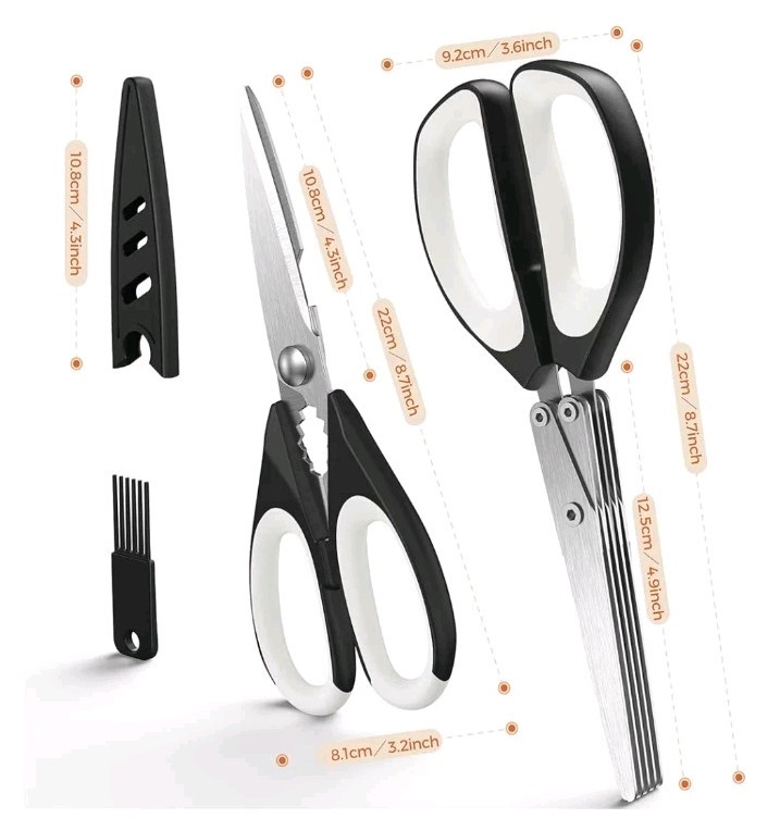 4 Pair (2 Boxes) Kitchen Scissors Set + Cover Herb Multipurpose Chopping Shears