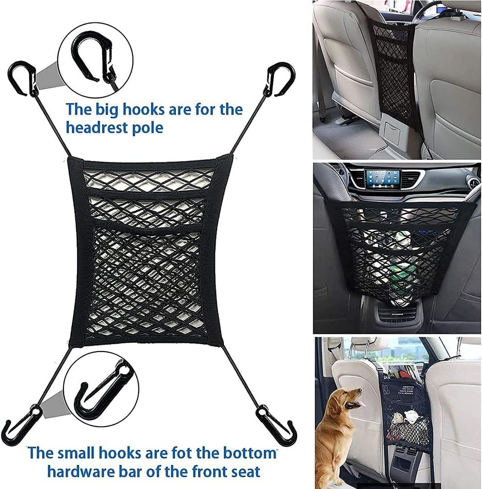 Versatile 3-Layer Vehicle Mesh Organizer - 16 x 13 Inch, Easy Install & Durable