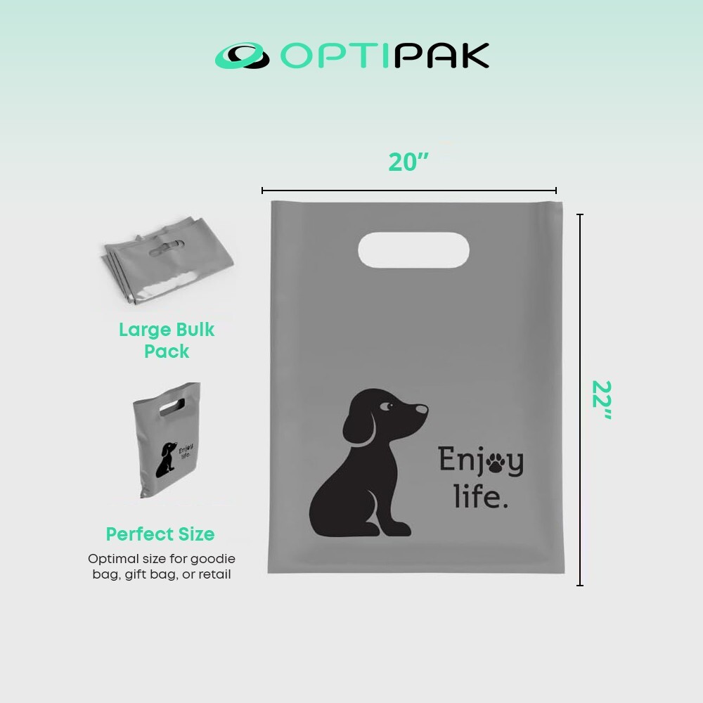 OPTIPAK 20x22 Plastic Bags – 50 Pack with Die-Cut Handles for Retail & Party